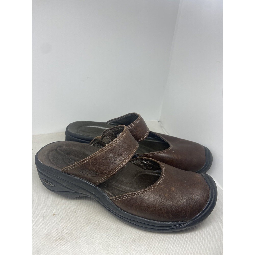 KEEN Saratoga Leather Mary Jane Slides Slip-on Shoes Brown Size 7.5 Comfort
